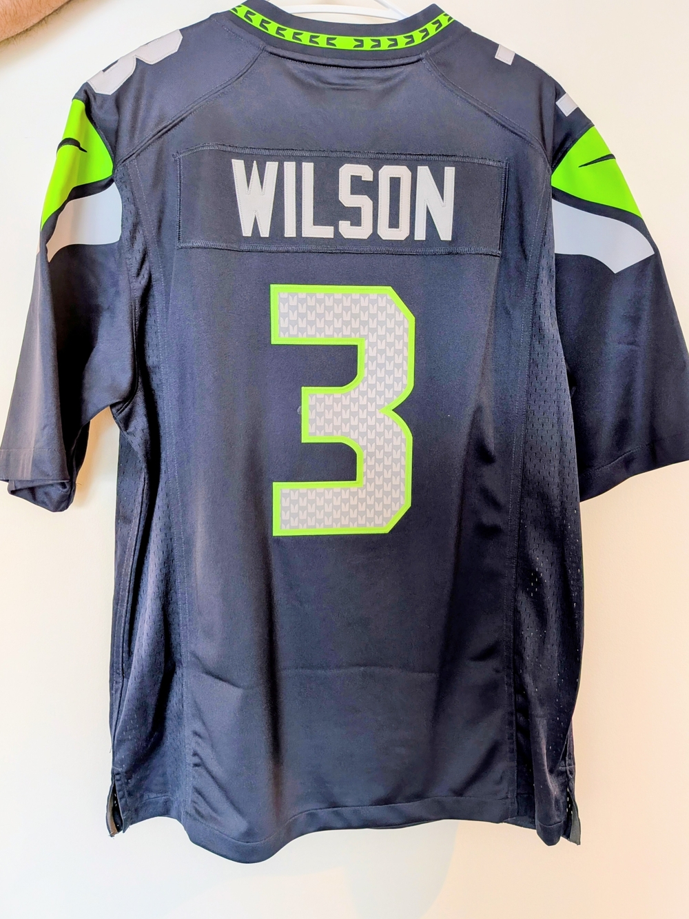 NFL Seahawks Russell Wilson Navy and Neon Green Back Jersey